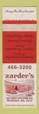 Matchbook Cover - Zarder's Restaurant Milwaukee WI WEAR