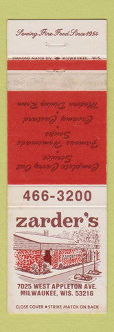 Matchbook Cover - Zarder's Restaurant Milwaukee WI WEAR