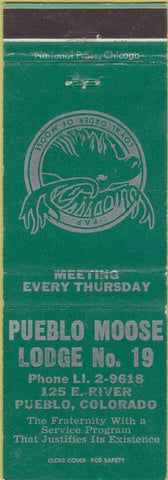 Matchbook Cover - Matchbook Cover Moose Lodge Pueblo CO
