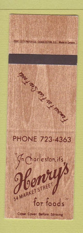 Matchbook Cover - Herny's Grocery Charleston SC SAMPLE