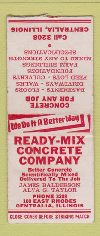 Matchbook Cover - Ready Mix Concrete Centralia IL BOBTAIL