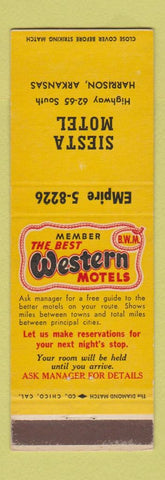 Matchbook Cover - Siesta Motel Harrison AR Best Western