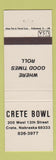 Matchbook Cover - Crete Bowling Crete NE