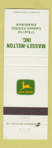 Matchbook Cover - John Deere Tractors Massey Melton Caldwell KS