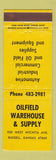 Matchbook Cover - Oilfield Warehouse Supply Russell KS oil field