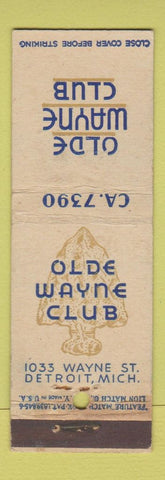 Matchbook Cover - Olde Wayne Club Detroit MI feature WEAR