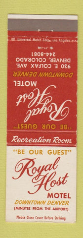 Matchbook Cover - Royal Host Motel Denver Colorado Colfax