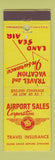 Matchbook Cover - Airport Sales Travel Insurance