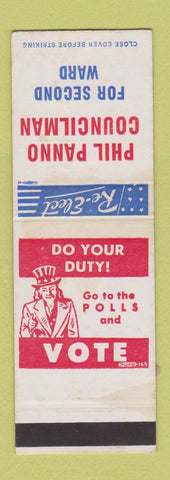 Matchbook Cover - Phil Panno Councilman Election Chicago? Uncle Sam SAMPLE WEAR