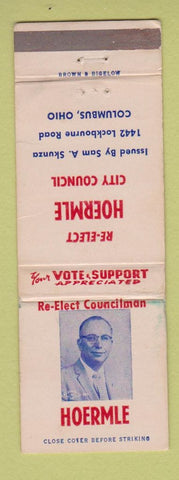 Matchbook Cover - Hoermle for City Council Election Clumbus OH WEAR