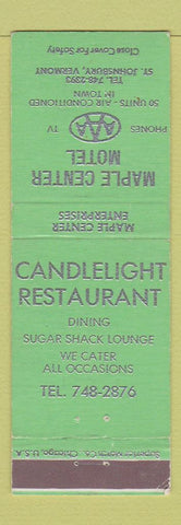 Matchbook Cover - Maple Center Motel St Johnsbury VT Candlelight Restaurant