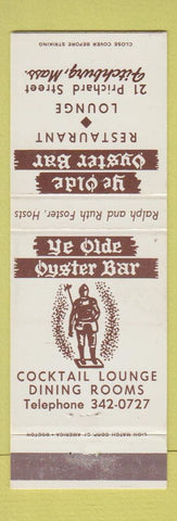 Matchbook Cover - Ye Olde Oyster Bar Restaurant Fitchburg MA