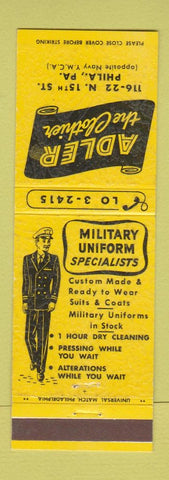 Matchbook Cover - Adler Clothes Philadelphia PA military uniforms
