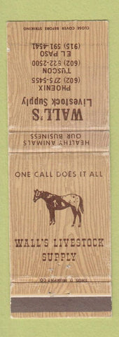 Matchbook Cover - Walt's Livestock Supply Phoenix Tucson AZ WORN
