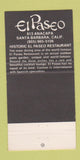 Matchbook Cover - El Paseo Gold Room Santa Barbara CA 30 Strike
