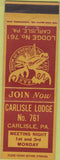 Matchbook Cover - Matchbook Cover Moose Lodge Carlisle PA