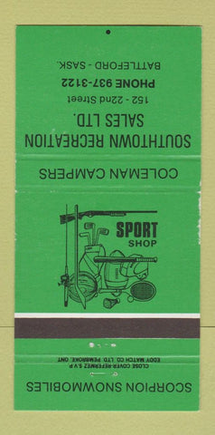 Matchbook Cover Southtown Recreation Battleford SK sports goods GREEN 30 Strike