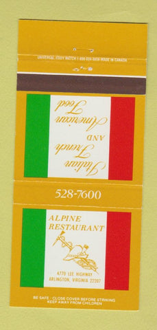 Matchbook Cover - Alpine Restaurant Italian Arlington VA 30 Strike
