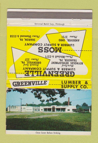 Matchbook Cover - Moss Lumber Sharon PA Andover NH Greenville PA 40 Strike
