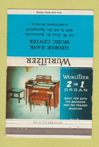 Matchbook Cover Wurlitzer organ Rank Springfield Jacksonville IL WEAR 40 Strike