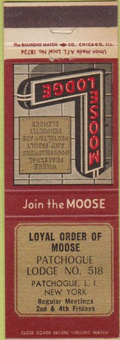 Matchbook Cover - Matchbook Cover Moose Lodge Patchogue LI NY