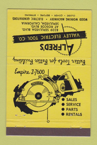 Matchbook Cover - Alfred's Valley Electric Tool Sepulveda CA 40 Strike