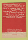 Matchbook Cover - Hotel Union Sherbrooke QC #2 22 Strike Feature