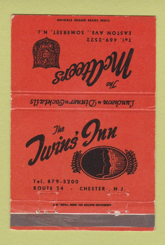 Matchbook Cover - McAteers Somerset NJ Chester Twins' Inn WEAR 40 Strike