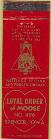 Matchbook Cover - Matchbook Cover Moose Lodge Spencer IA WEAR