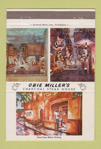 Matchbook Cover - Obie Miller's Steak House Lancaster PA 40 Strike