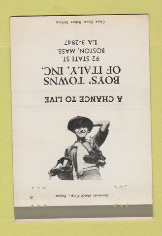 Matchbook Cover - Boys' Towns of Italy Boston MA 40 Strike