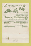 Matchbook Cover - Zimmerman's Florist Flowers Frederick MD CREASE 40 Strike