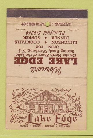 Matchbook Cover - Werner's Lake Edge Watchung NJ 40 Stick
