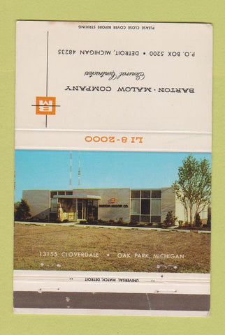 Matchbook Cover - Barton Malow Contractors Detroit MI 40 Strike