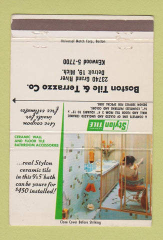 Matchbook Cover - Boston Tile Terrazzo Stylon Detroit MI 40 Strike
