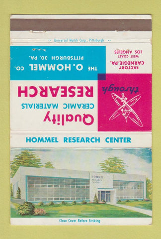 Matchbook Cover - Ceramic Materials Research O Hommel Pittsburgh PA 40 Strike
