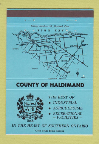 Matchbook Cover - Haldimand County Cayuga ON Ontario BLUE 40 Strike