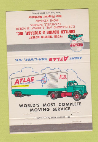 Matchbook Cover - Atlas Trucking Shetler Moving Evansville IN 40 Strike