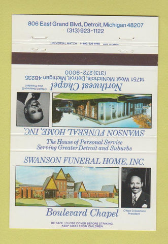 Matchbook Cover - Swanson Funeral Home Detroit MI 40 Strike