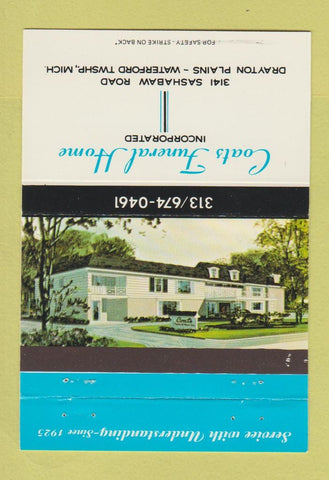 Matchbook Cover - Coats Funeral Waterford Township MI Drayton Plains 40 Strike