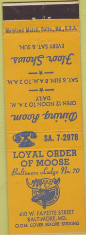 Matchbook Cover - Matchbook Cover Moose Lodge Baltimore MD