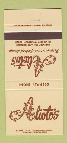 Matchbook Cover - Alioto's Restaurant Milwaukee WI 30 Strike