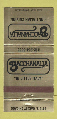 Matchbook Cover - Bacchanalia Italian Restaurant Chicago IL WEAR 30 Strike