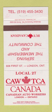 Matchbook Cover - CAW TCA Canada Auto Workers Union London ON 30 Strike