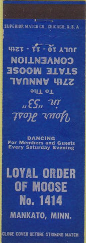 Matchbook Cover - Matchbook Cover Moose Lodge Mankato MN State Convention