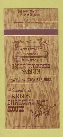 Matchbook Cover - Kristos Charcoal House Alexandria VA 30 Strike