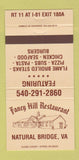 Matchbook Cover - Fancy Hill Restaurant Natural Bridge VA 30 Strike
