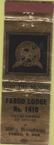 Matchbook Cover - Matchbook Cover Moose Lodge Fargo ND