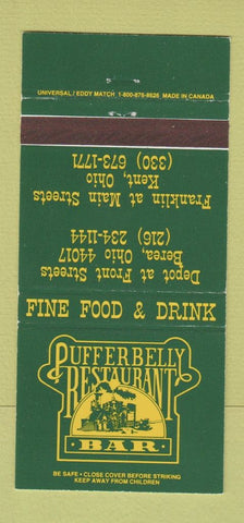 Matchbook Cover - Puffer Belly Resltaurant Bar Kent Berea OH 30 Strike