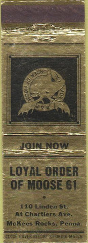 Matchbook Cover - Matchbook Cover Moose Lodge McKees Rocks PA